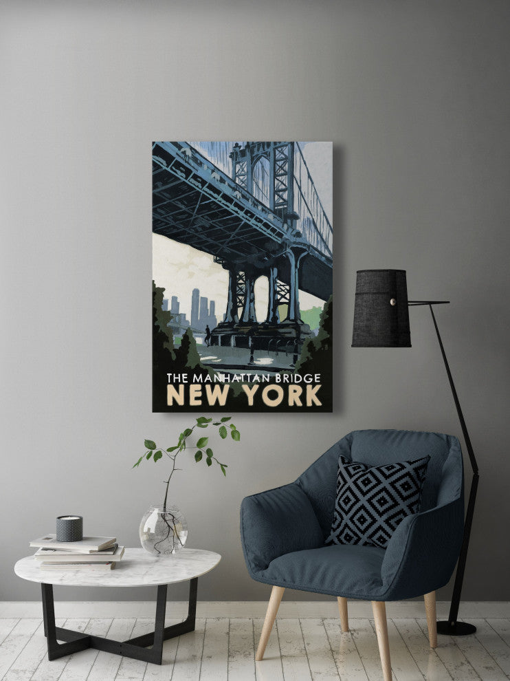 "Manhattan Bridge" Painting Print on Wrapped Canvas, 12x18