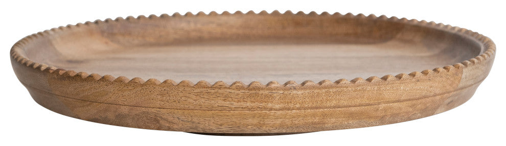 Wood Lazy Susan with Carved Scalloped Edge, Natural
