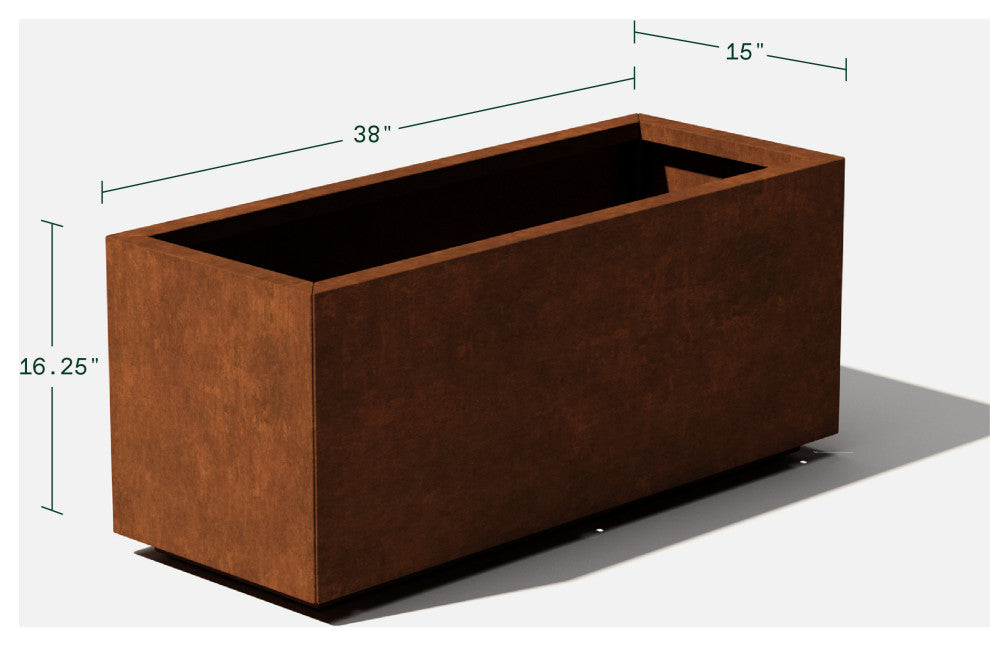 Metallic Series Corten Steel Long Box Planter, Large