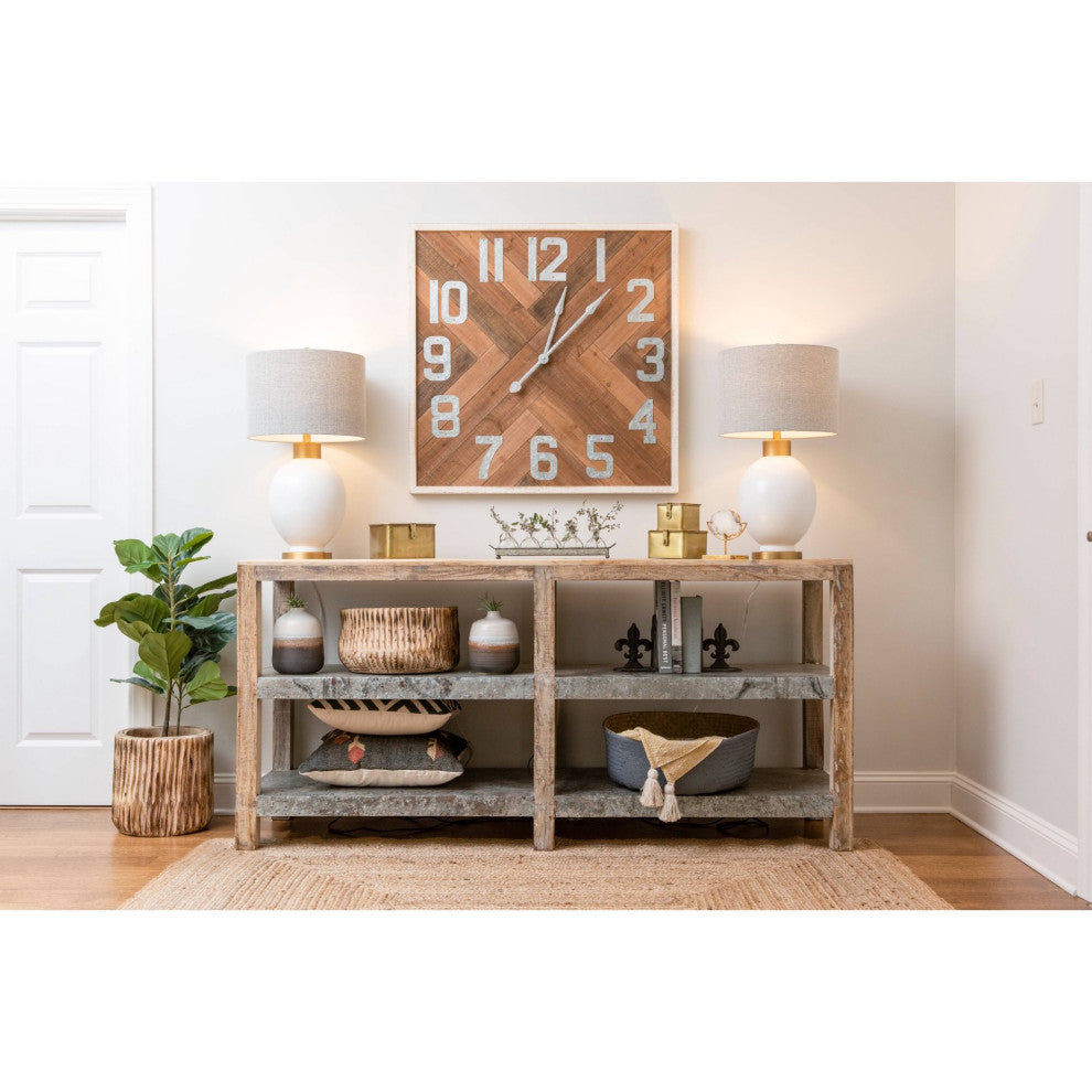 Rustic Farmhouse Wall Clock, Square Design With Stained Wooden Background