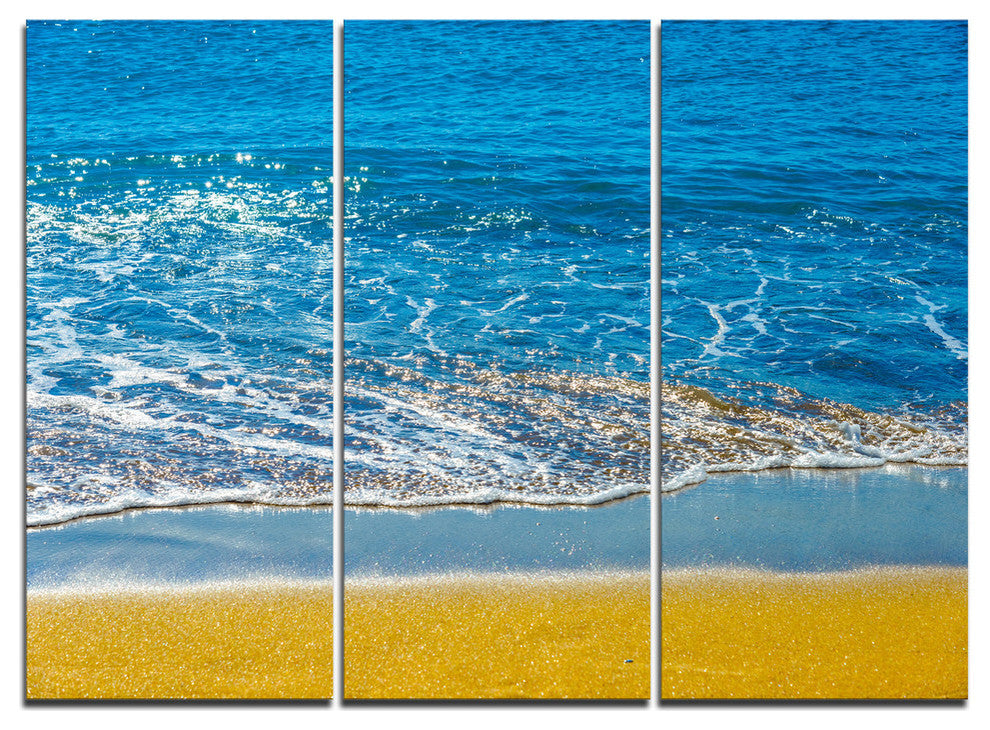 "Sandy Beach and Calm Blue Sea Surf" Metal Wall Art, 3 Panels, 36"x28"