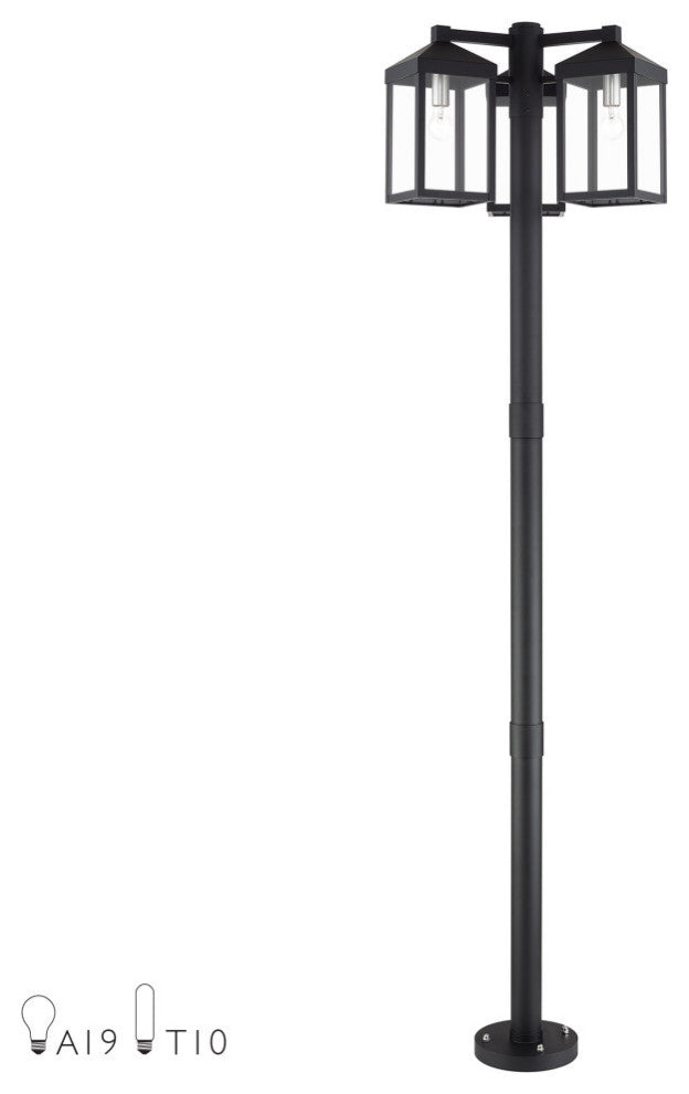 Nyack Multi Head Black Outdoor Post Light with Brushed Nickel and Clear Glass