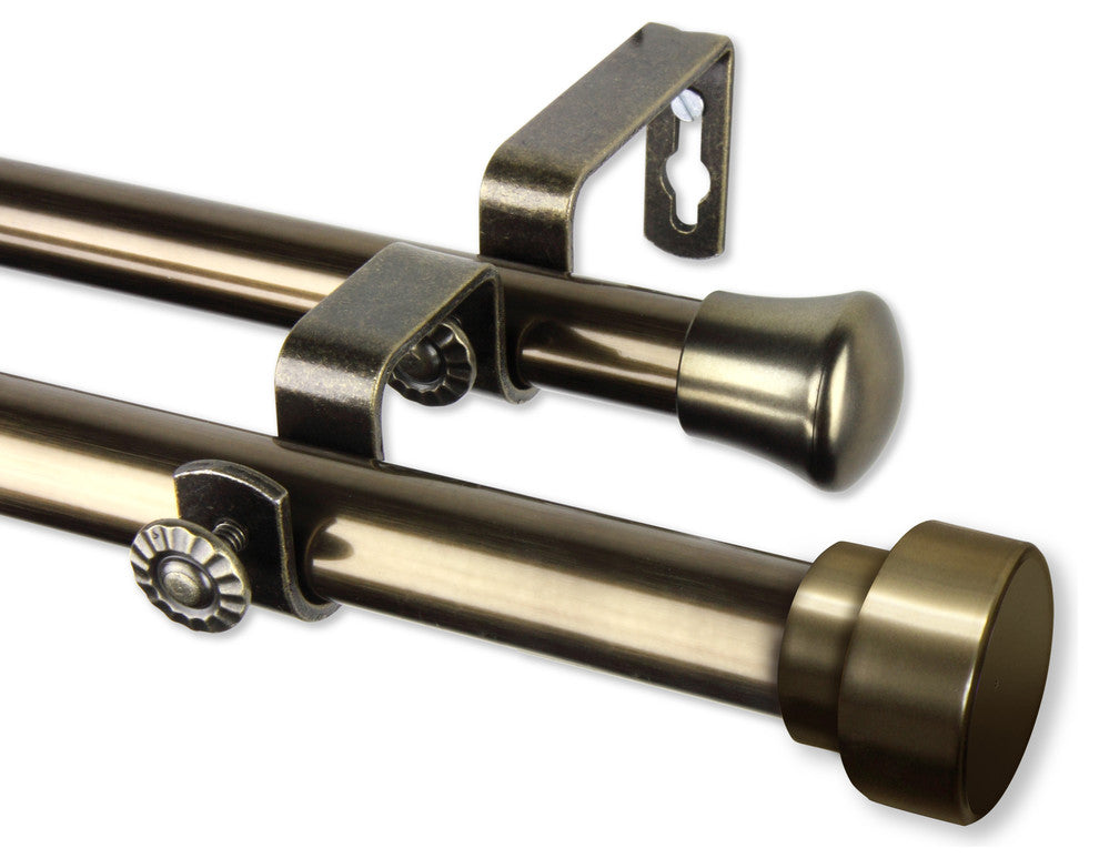 Topper Double Curtain Rod, Antique Brass, 120-170"
