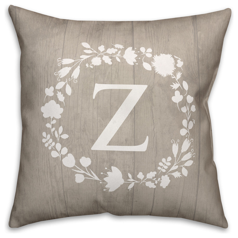 Z Rustic Wreath Monogram Spun Poly Pillow, 18x18