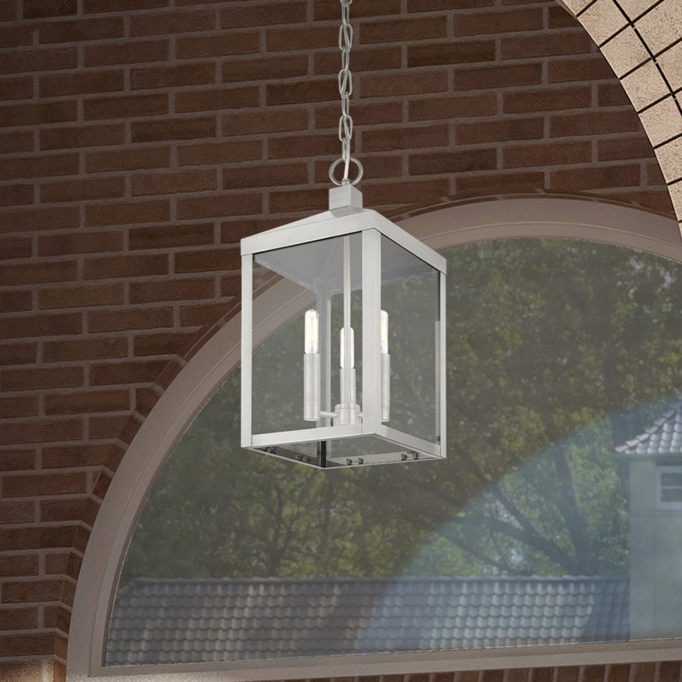 Livex Lighting Nyack 3 Light Brushed Nickel Medium Outdoor Pendant Lantern