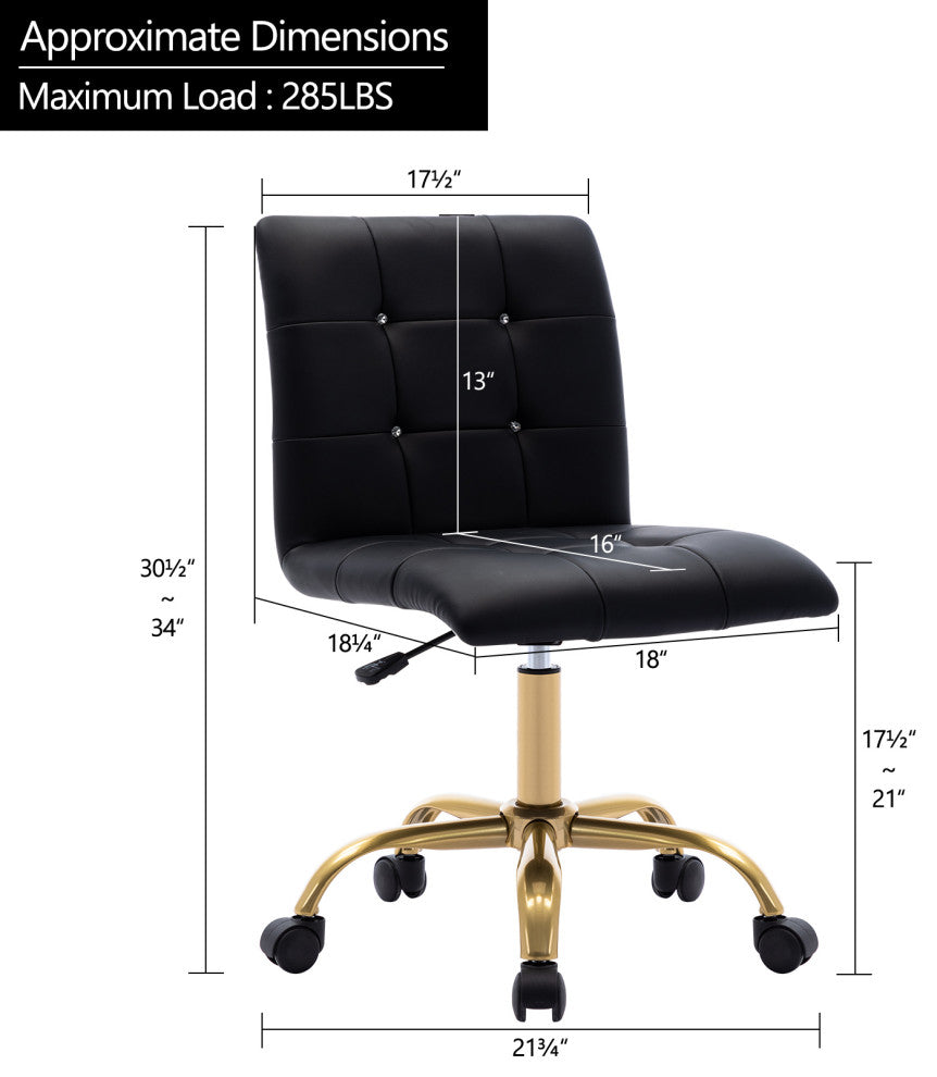 Rhinestone Square Tufted Desk Chair, Black-Pu