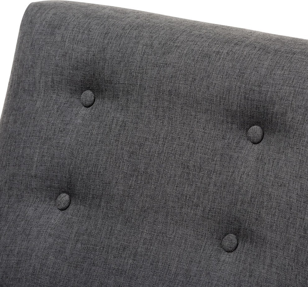 Perris Mid-Century Modern Dark Gray Upholstered Walnut Wood Lounge Chair