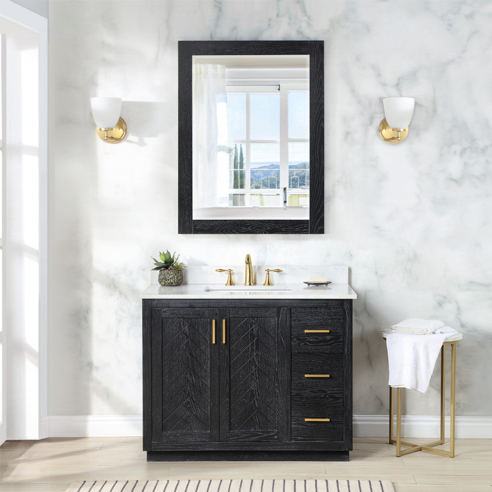 Altair Gazsi Black Oak Bathroom Vanity Set, 42", With Mirror