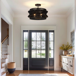 Semi-Flush Mount Ceiling Light, Black, 16'' Wide