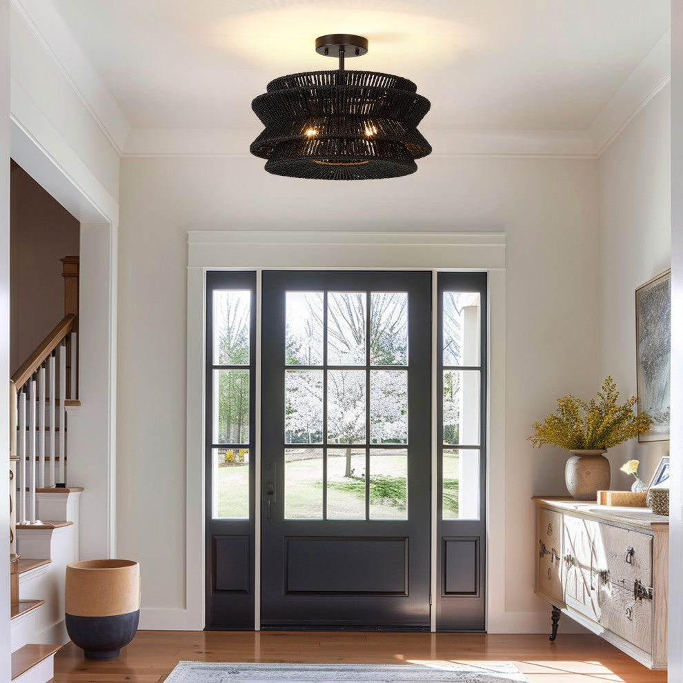 Semi-Flush Mount Ceiling Light, Black, 16'' Wide