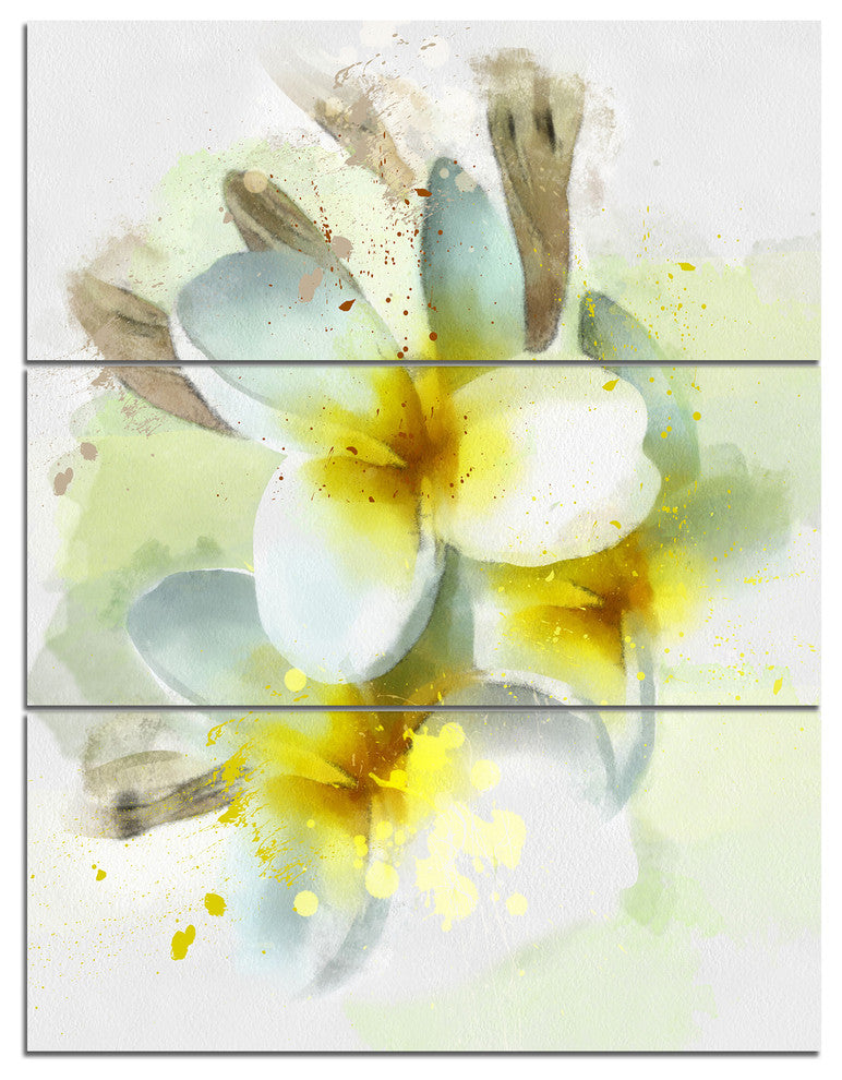 Frangipani Flowers Watercolor, Floral Triptych Canvas Art Print, 28x36, 3 Panels