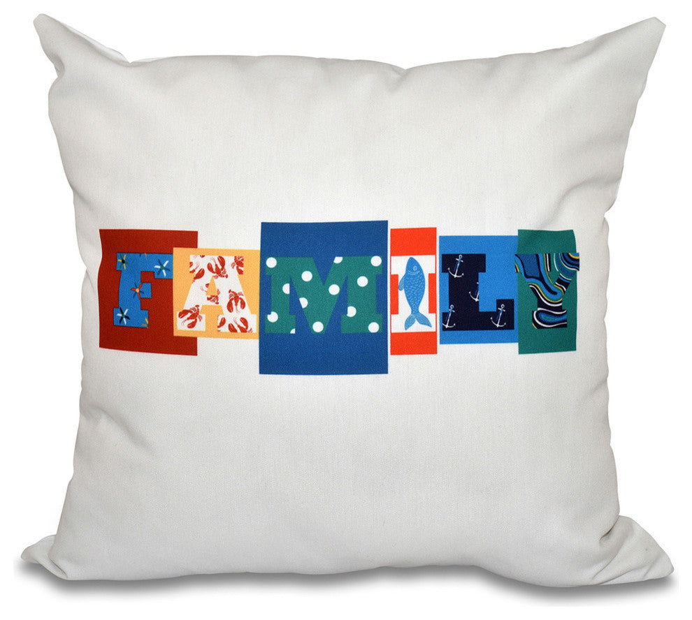 18"x18" Family Fun, Word Print Pillow, Blue