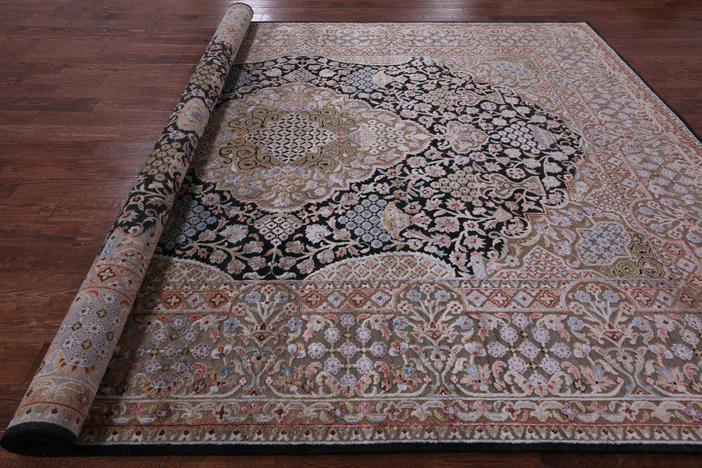 8' 11" X 11' 10" Persian Wool and Silk Hand Knotted Rug Q5963