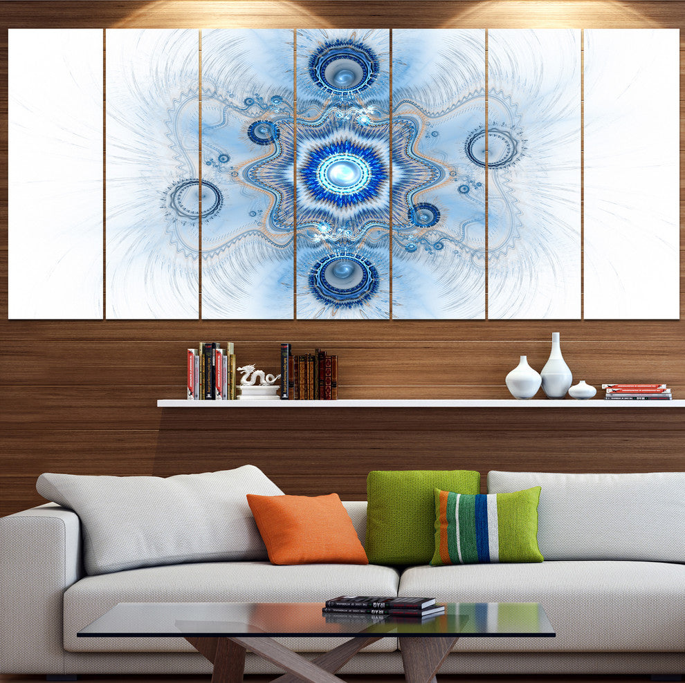 Cabalistic Blue Star Flower, Abstract Canvas Art Print, 83"x32", 7 Panels