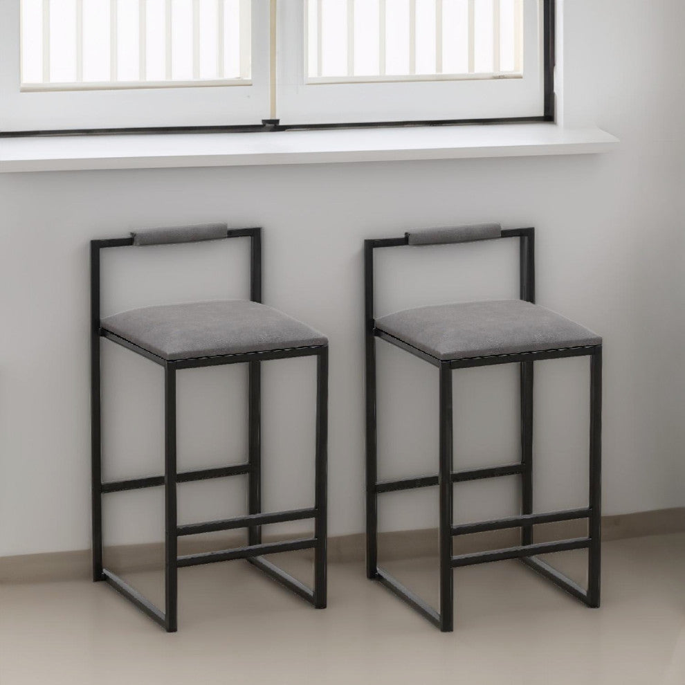 16.54" Gray Back Metal Barstools, Metal Legs & PU Upholstered, Set of 2