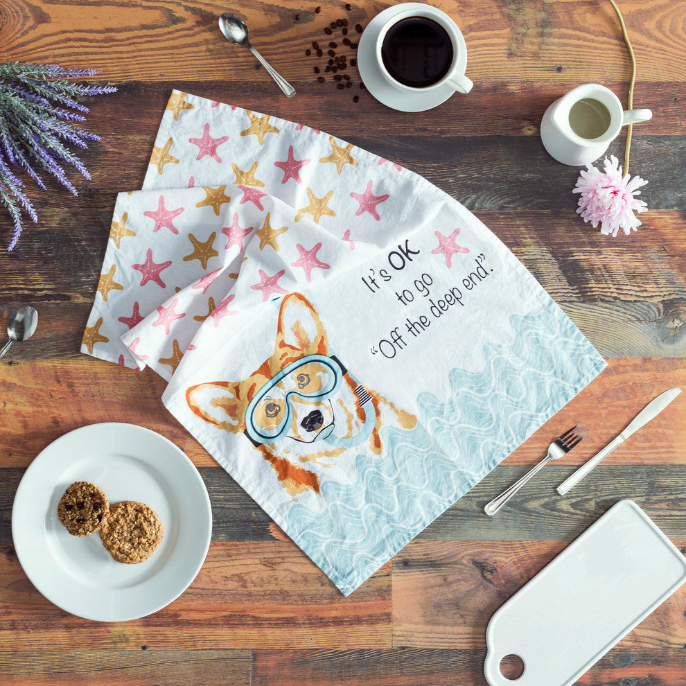 Nautical Dogs Kitchen Tea Towel, Welsh Corgi