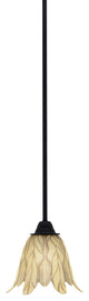 Paramount Mini Pendant, Matte Black, 7" Vanilla Leaf Glass