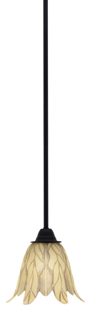 Paramount Mini Pendant, Matte Black, 7" Vanilla Leaf Glass