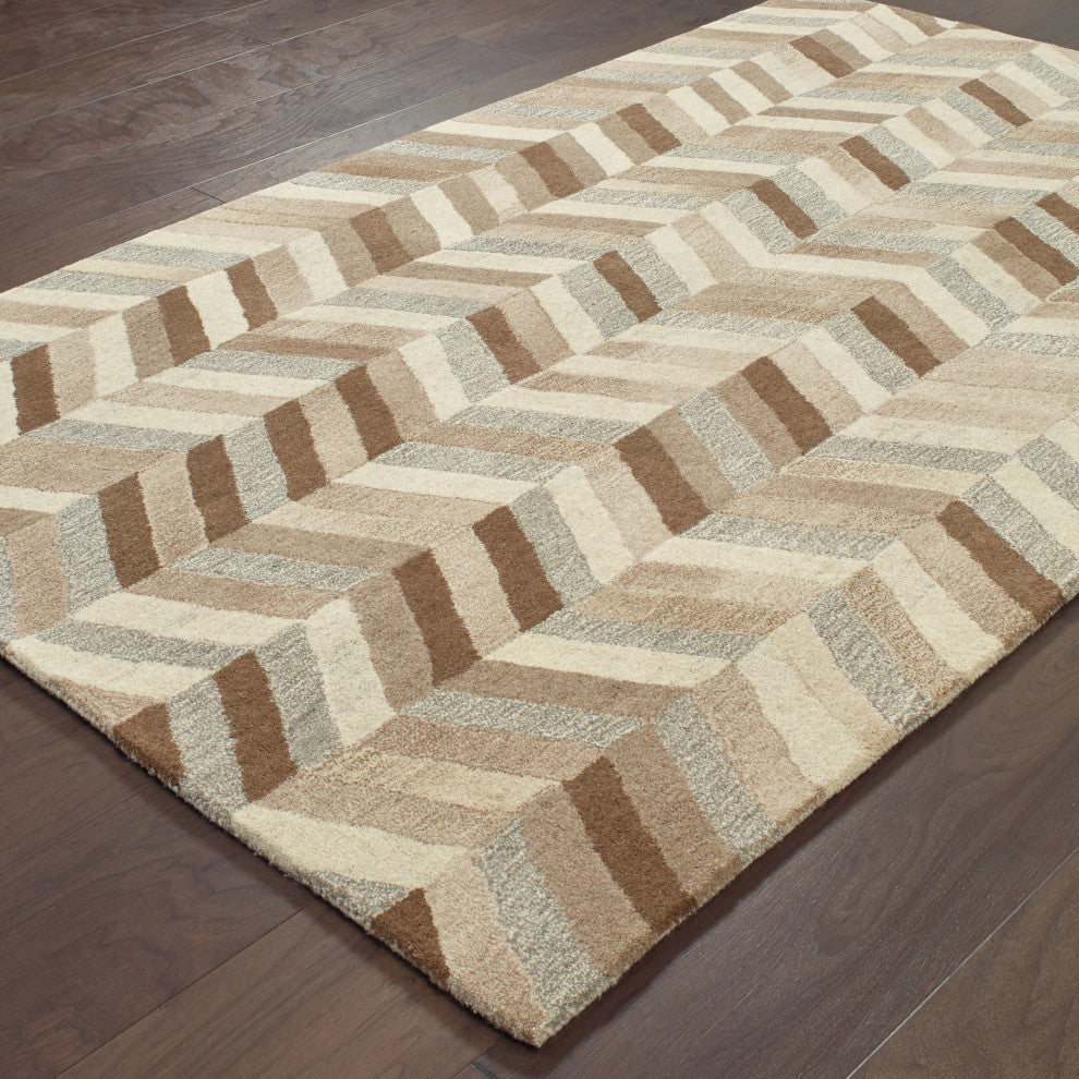 Isadora Hand-tufted Wool Neutral Chevron Beige/Gray Area Rug, 10'x13'