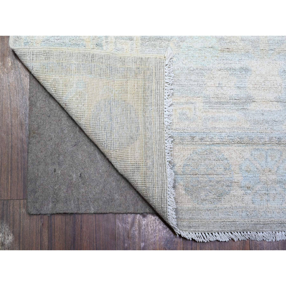 Gray White Wash Peshawar Wool Hand Knotted Runner Oriental Rug, 4'x12'2"