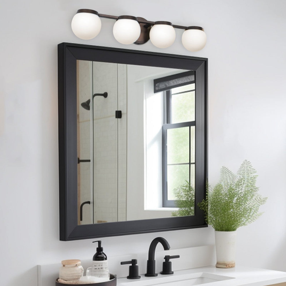Kira Home Atticus 26" LED Bathroom Light, Frosted Milk White Glass Globe Shades