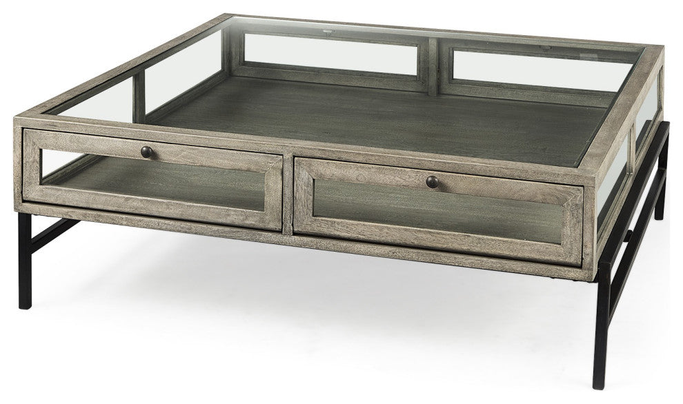Rustic Gray Brown Shadowbox Coffee Table