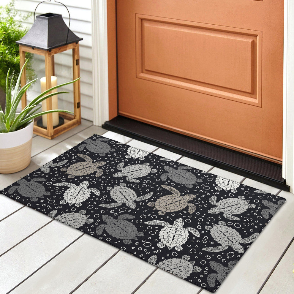 Indoor/Outdoor Seabreeze SZ13 Black Machine Washable 1'8" x 2'6" Rug