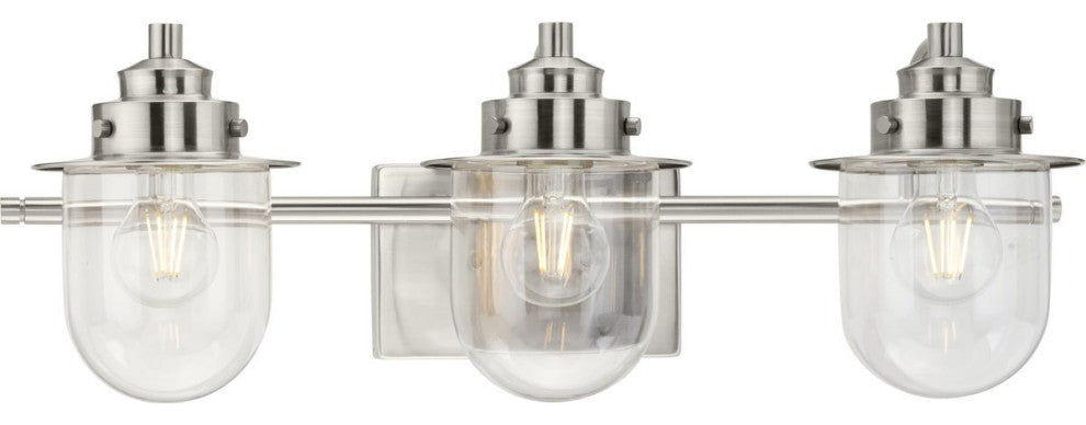 Northlake Collection Three-Light Brushed Nickel Clear Glass Bath Light