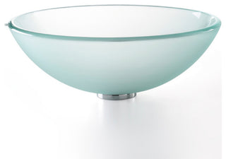 Frosted 14" Glass Vessel Bathroom Sink, PU Drain, Mounting Ring, Nickel