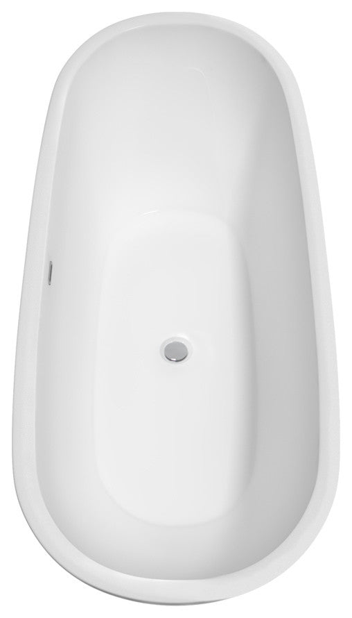 Clara 69" Freestanding White Bathtub, Polished Chrome Tub Filler and Trim Kit