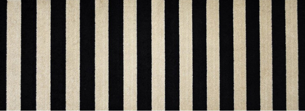 2' x 6' Black and Tan Wide Stripe Washable Runner Rug