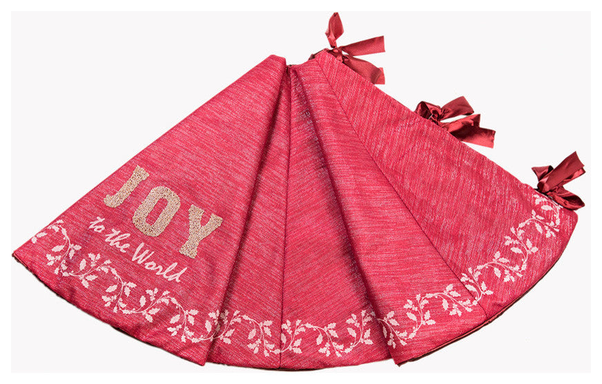 Joy to the world Christmas Tree Skirt, Red, 56" Round