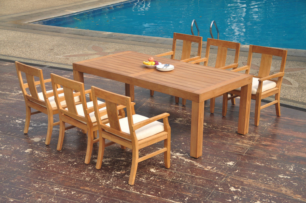 7-Piece Outdoor Teak Dining Set: 86" Rectangle Table & 6 Osbo Arm Chairs