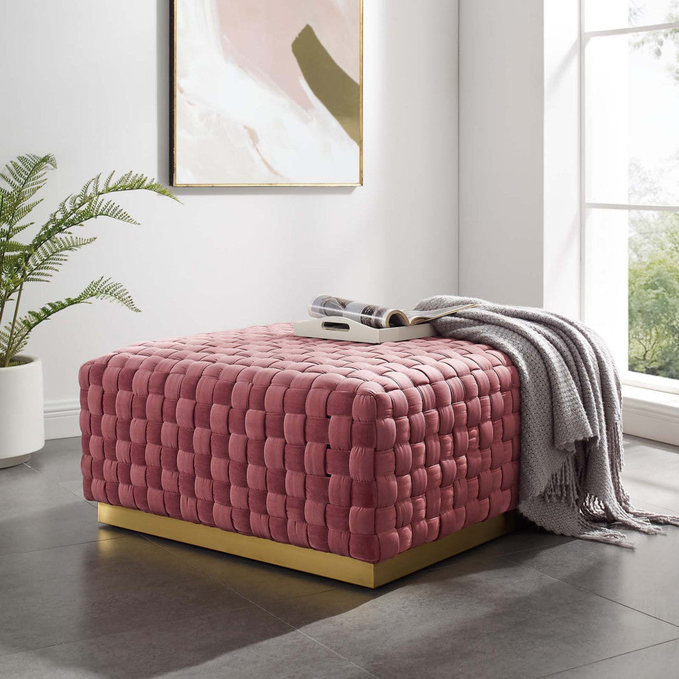 Accent Chair Ottoman, Square, Velvet, Pink, Modern, Living Lounge Hospitality