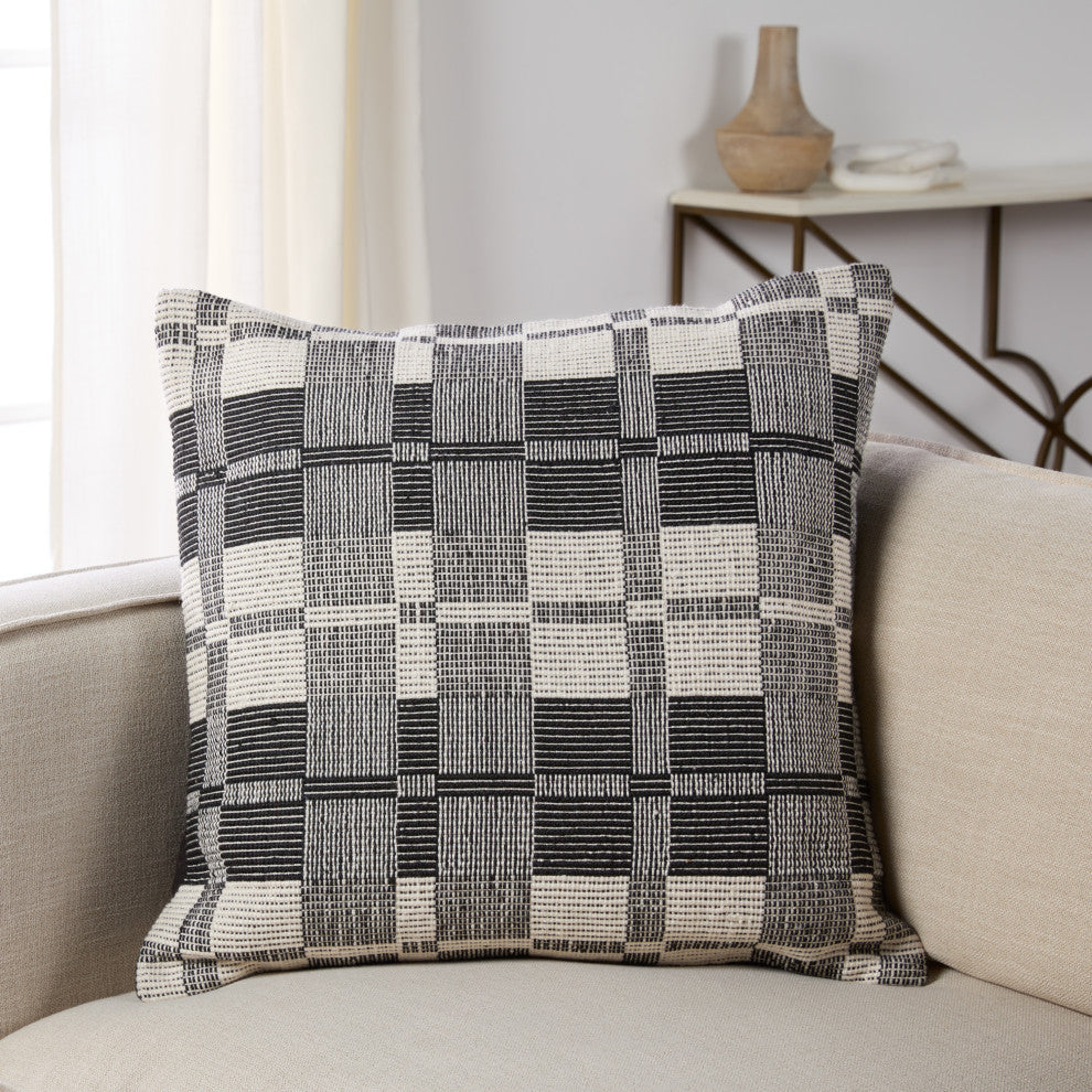 Wren Striped Black/ Cream Pillow 24" Square, Down Fill