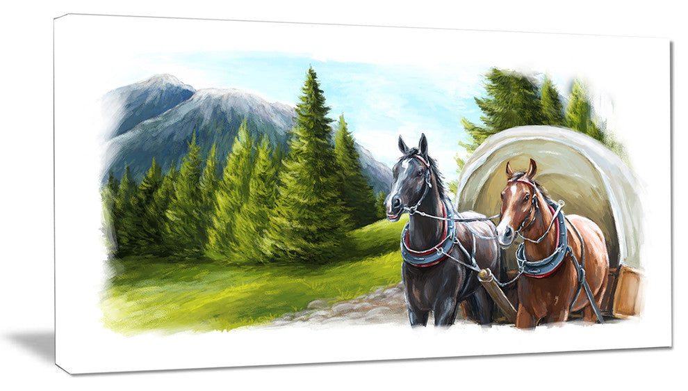 "Road in Mountains With Horses" Landscape Wall Art, 32"x16"