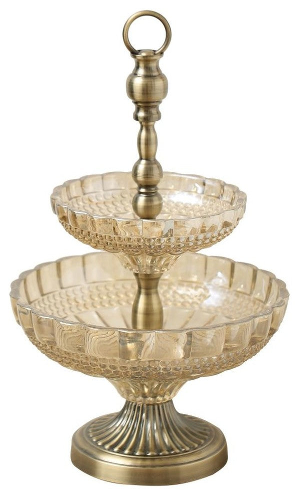 Matashi 2-Tiered Vintage High Quality Champagne Colored Glass Candy Dish