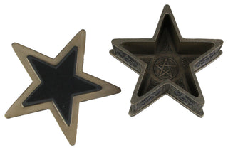 Raven Skull Pentagram Shaped Bronze Finished Trinket Box Wicca Pagan