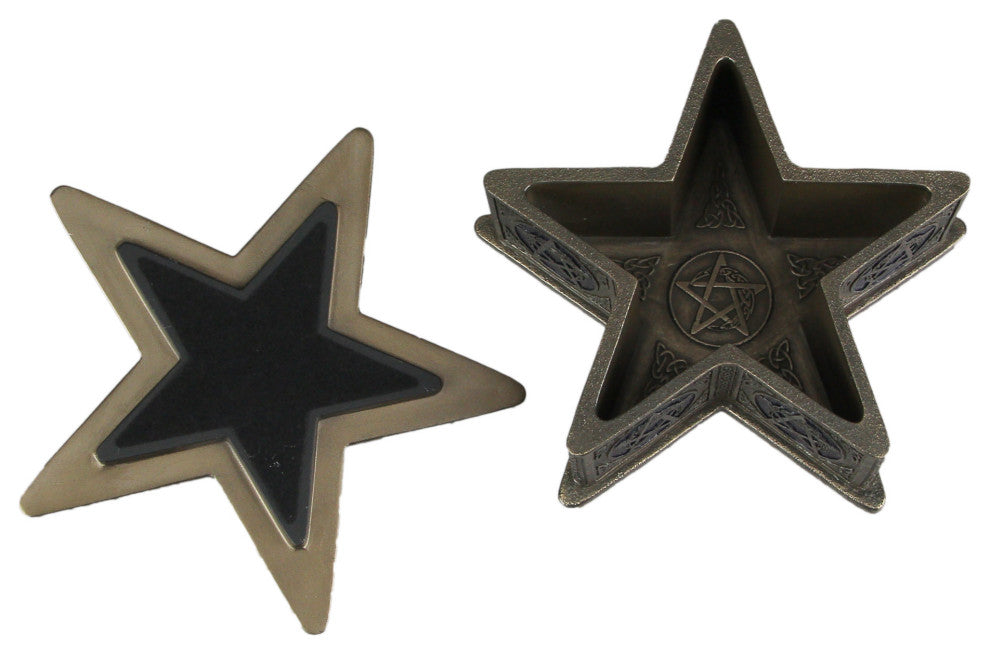 Raven Skull Pentagram Shaped Bronze Finished Trinket Box Wicca Pagan