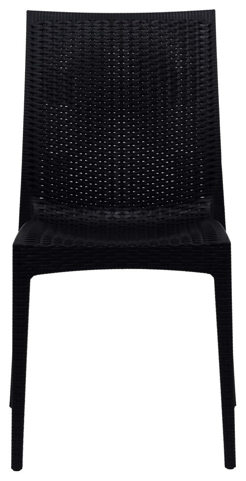Leisuremod Weave Mace Indoor Outdoor Patio Chair, Set of 4, Black