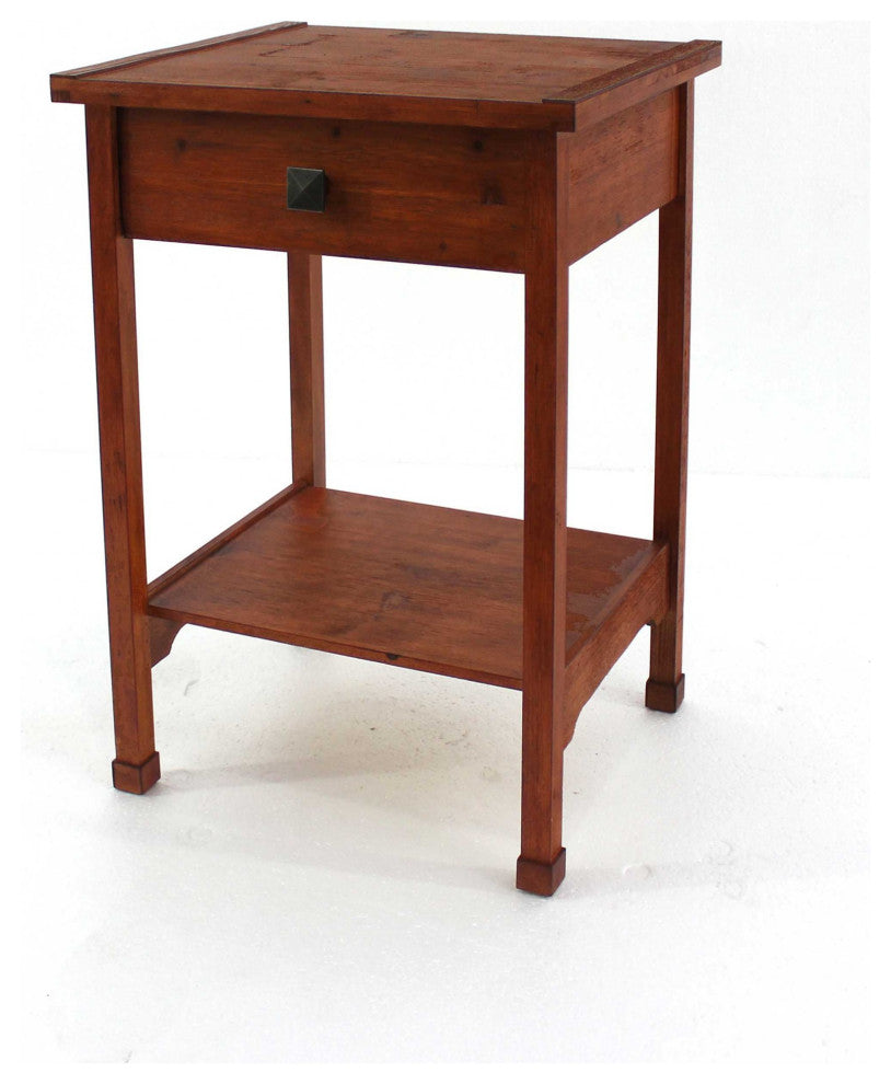 HomeRoots 15" x 18" x 24" Cherry, 1 Drawer, Rustic Wooden - Accent Table