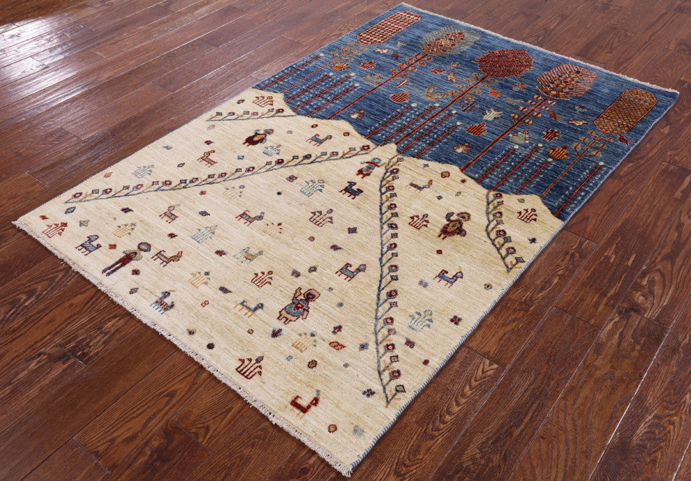 4' 0" X 6' 1" Persian Gabbeh Tribal Handmade Rug Q7942