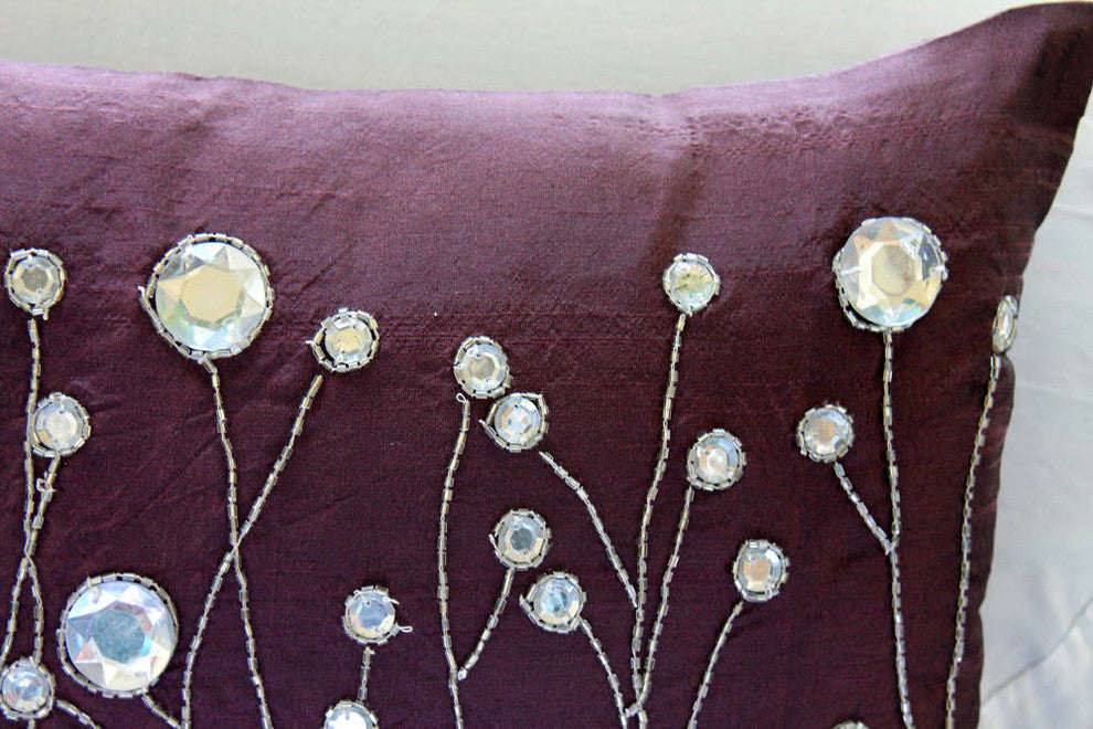 Purple Rectangular Pillow Covers 12"x26" Silk, Plum Bling