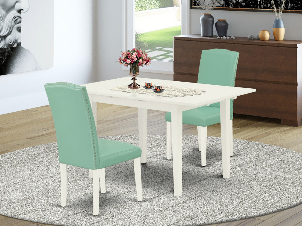 3Pc Dining Set, Nail Head Parsons Chairs, Butterfly Leaf Table, Linen White