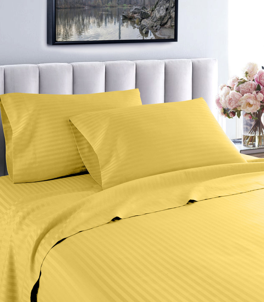 600 Thread Count 100% Cotton Stripe Sheet Set, Gold, Queen