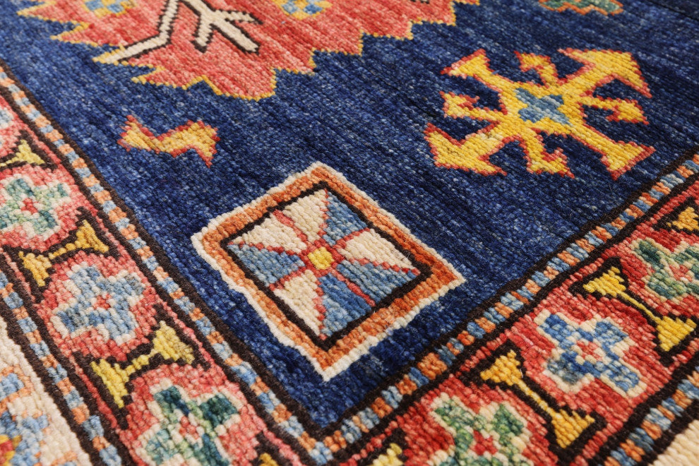 3' 11" X 5' 7" Geometric Super Kazak Handmade Rug - Q12973