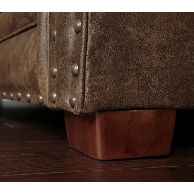 Farmhouse Loveseat with Wild Horse Motif, Leather Look Microfiber Upholstery