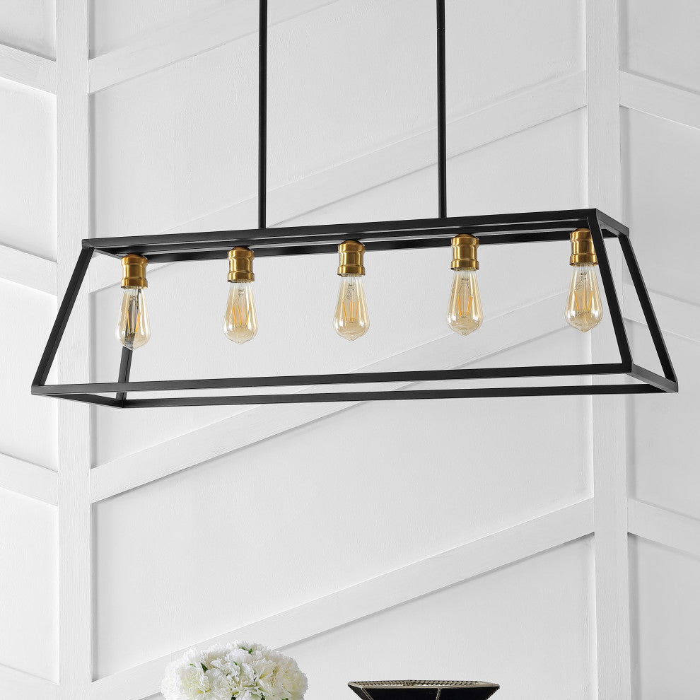 Floyd 5-Light Bohemian Farmhouse Iron Adjustable LED Pendant, Black