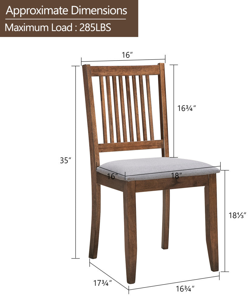 Set of 2 Slat Back Cushioned Seat Wood Chairs, Walnut