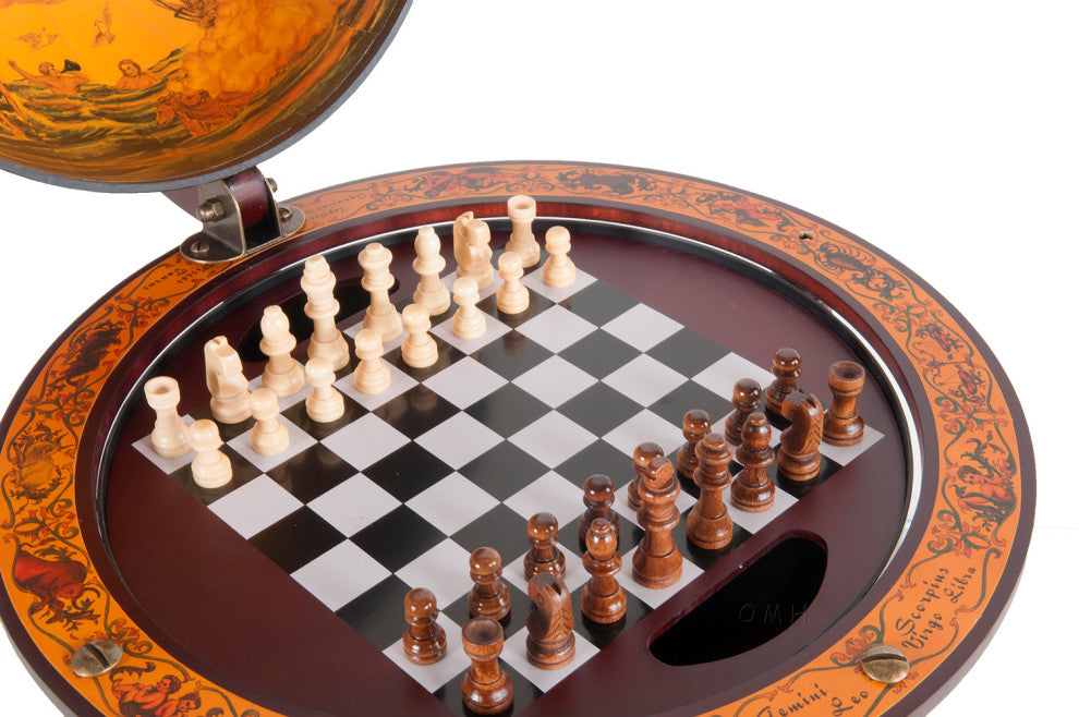 Red Globe 13" With Chess Holder Globe Wine Stand Bar Cabinet
